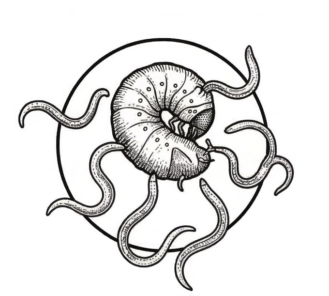 Nematodes attacking beetle larvae