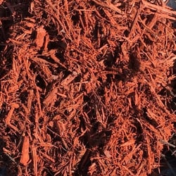 dyed red mulch is coloured with iron oxide but also may contain creosote or other concerning preservatives