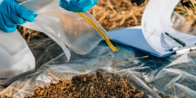 Collecting soil samples for submission to lab for nutrient and pathogen analysis