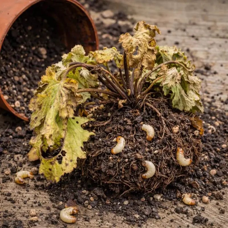 vine-weevil-damage-on-plant-roots