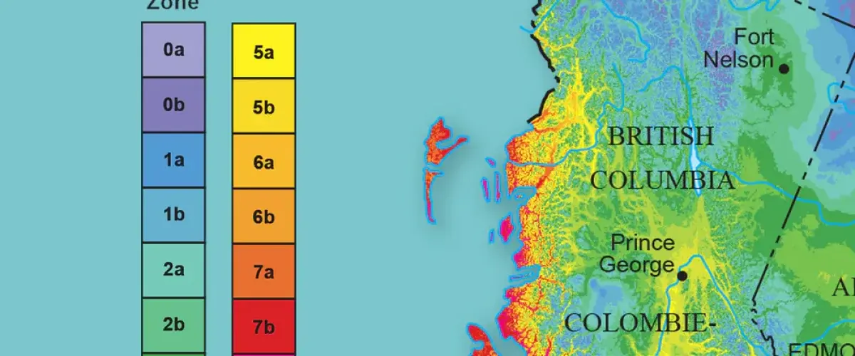 Image from Natural Resources Canada indicating the British Columbia Hardiness Plant Zones