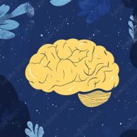 a-yellow-brain-on-a-blue-background-a-simple-flat-illustration-with-bold-lines-and-shapes-high-contrast-and-contrasting-colors-of-dark-gray-and-light-navy-blue-stockpack-adobe-stock A yellow brain on a blue background, a simple flat illustration with bold lines and shapes, high contrast, and contrasting colors of dark gray and light navy blue